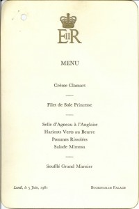 Menu for JFK's visit to Buckingham Palace