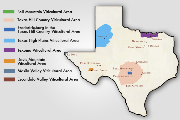 Texas AVA wine map