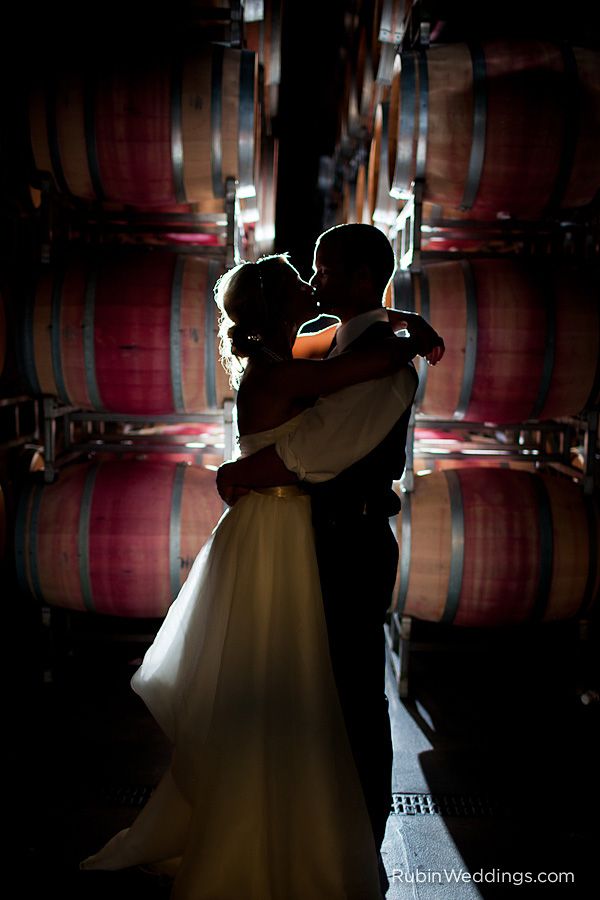 Wedding kiss at a winery